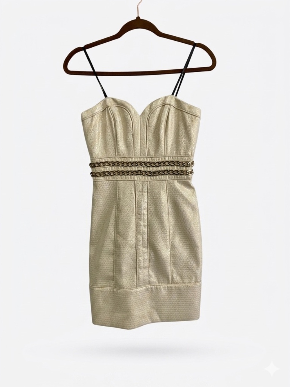 Laundry by Shelli Segal Gold Metallic Jacquard Chain Waist Mini Dress Strapless